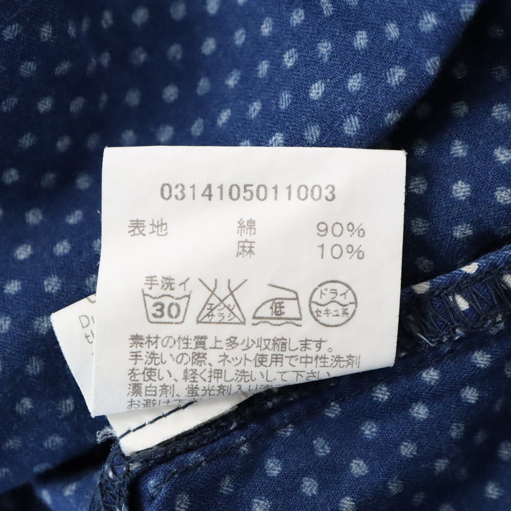 VISVIM WMV(ビズビム ダブリューエムブイ) 14SS KERCHIEF DOTS TUNIC W バンダナドット柄 プルオーバーチュニック長袖シャツ ブルー 0314105011003 レディース