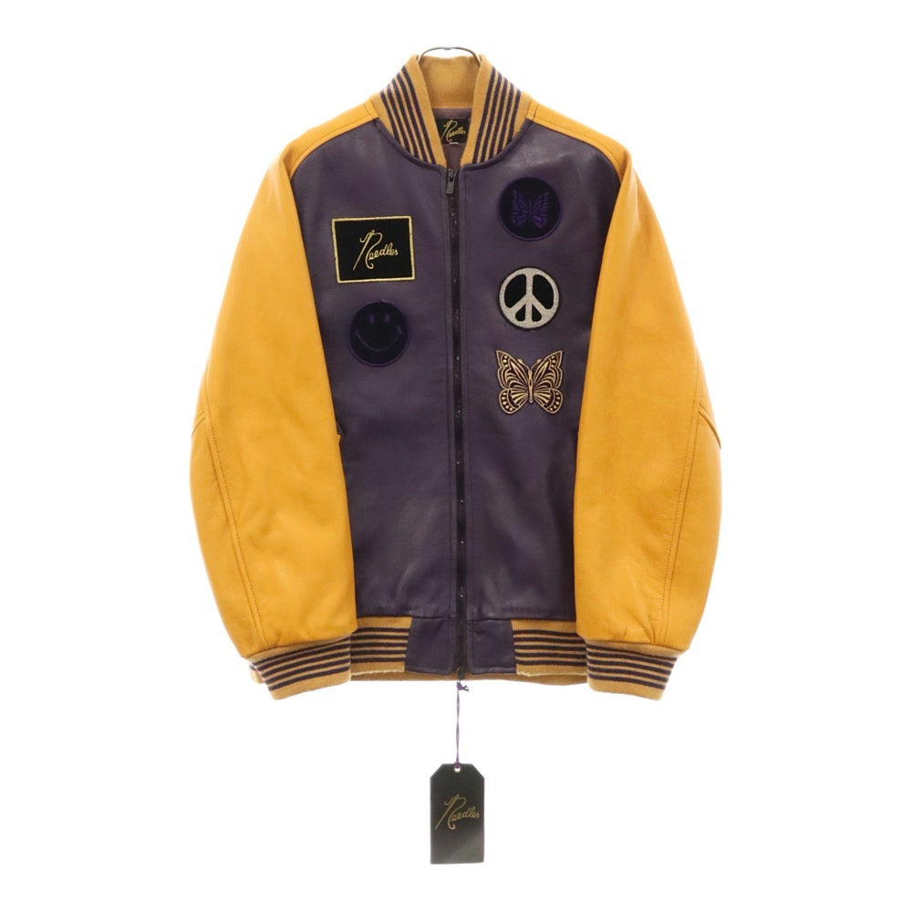 Needles(ニードルス) 22AW Award Jacket Cowhide Leather アワード カウハイド レザー ジャケット パープル/イエロー LQ094