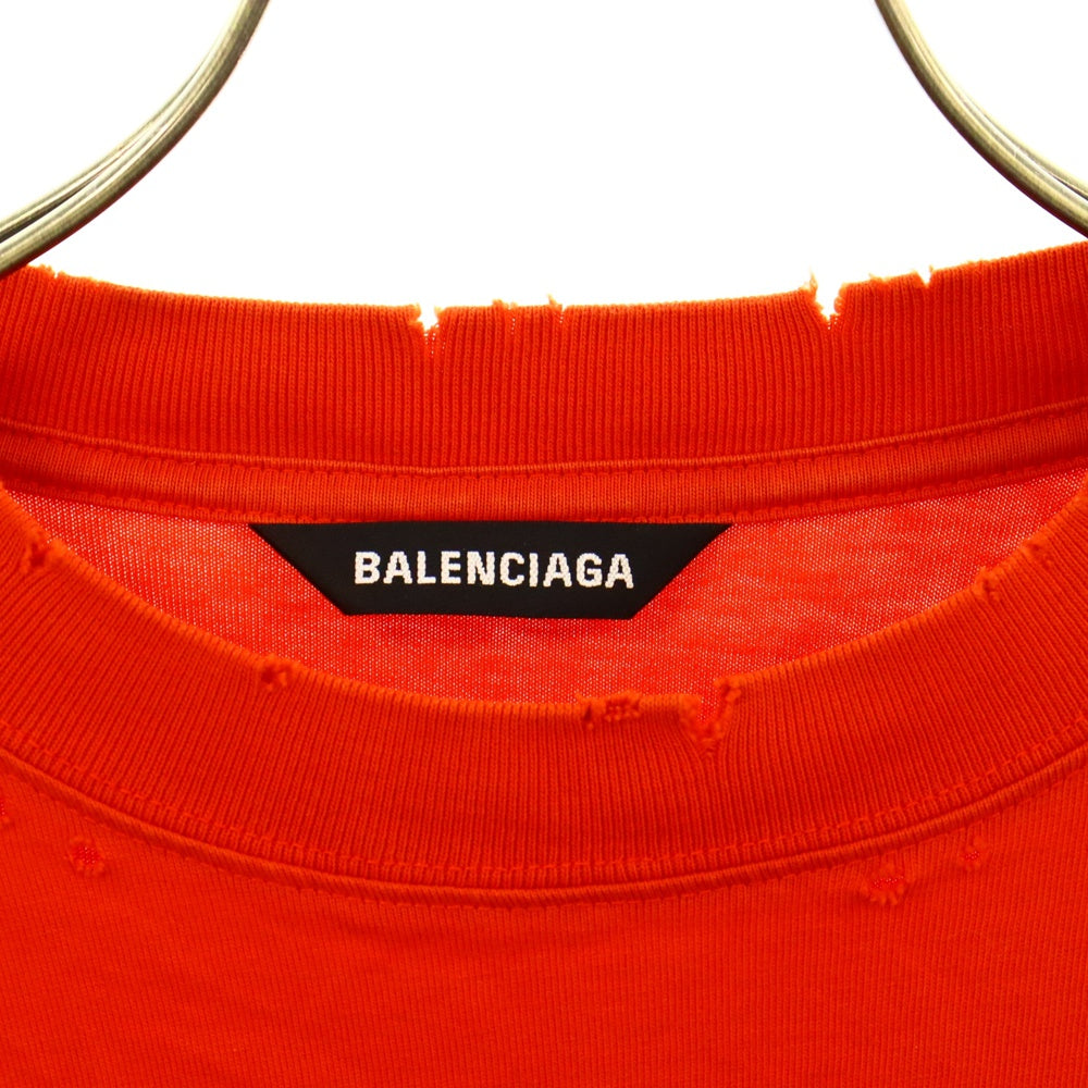 BALENCIAGA(バレンシアガ) 20AW Blurry L/S Tee デストロイ加工 長袖Tシャツ レッド 641667 TJV92