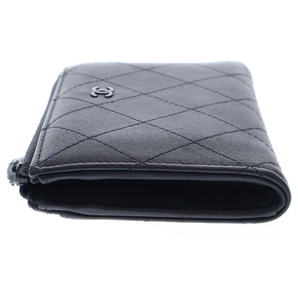 CHANEL(シャネル) ココマーク ラムスキン マトラッセ ラウンドジップ レザー コンパクトウォレット カードケース 財布 ブラック AP3999 ランダムシリアル レディース