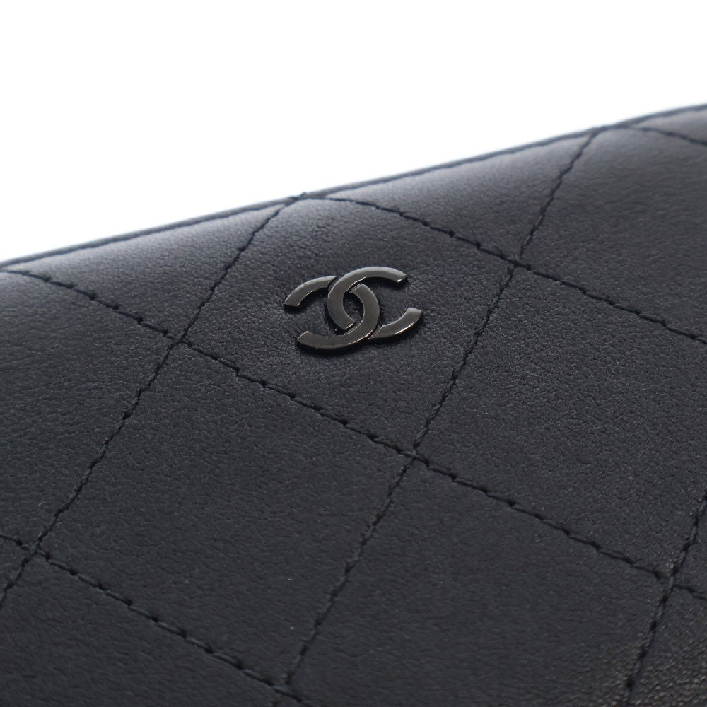 CHANEL(シャネル) ココマーク ラムスキン マトラッセ ラウンドジップ レザー コンパクトウォレット カードケース 財布 ブラック AP3999 ランダムシリアル レディース