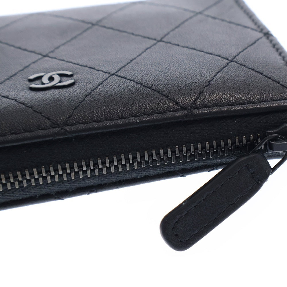 CHANEL(シャネル) ココマーク ラムスキン マトラッセ ラウンドジップ レザー コンパクトウォレット カードケース 財布 ブラック AP3999 ランダムシリアル レディース