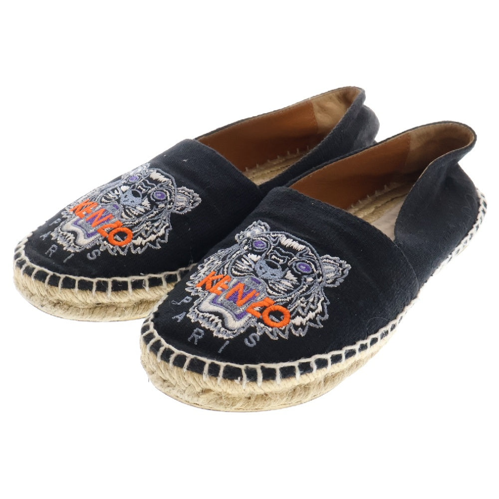 KENZO(ケンゾー) ロゴ刺繍 エスパドリーユ キャンバス スリッポン シューズ ブラック/ベージュ レディース