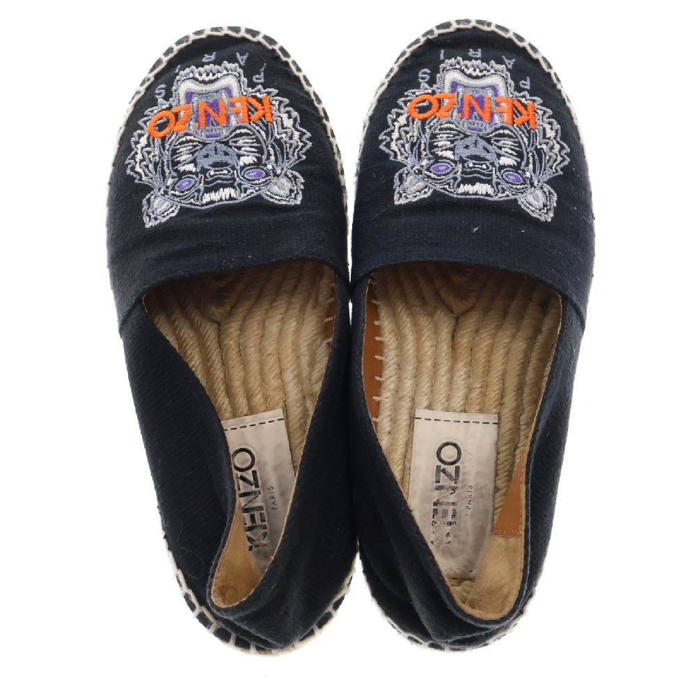 KENZO(ケンゾー) ロゴ刺繍 エスパドリーユ キャンバス スリッポン シューズ ブラック/ベージュ レディース