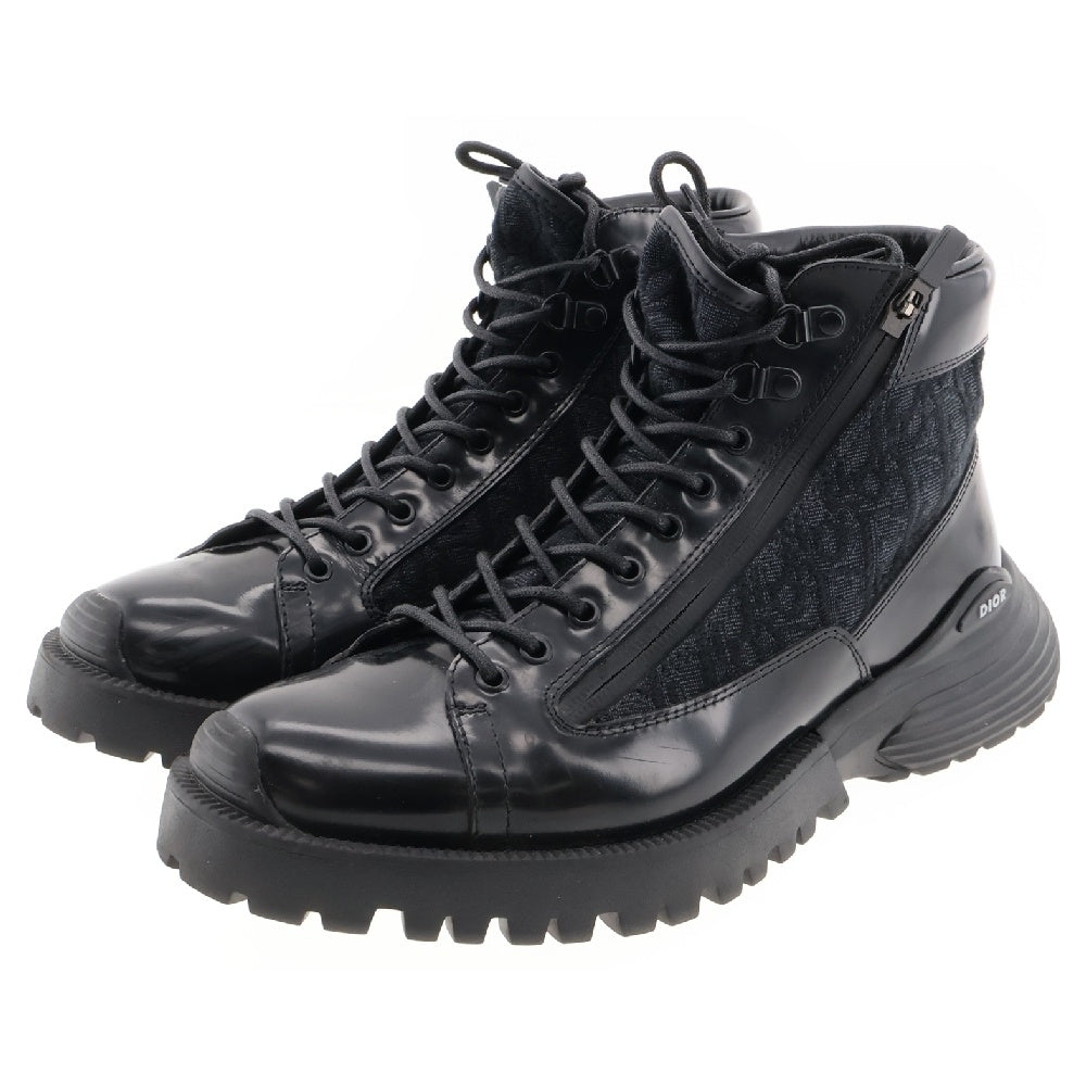 DIOR(ディオール) コンバット アンクルブーツ オブリーク ジャカード キャンバス レザー ブラック 3BO337ZXF