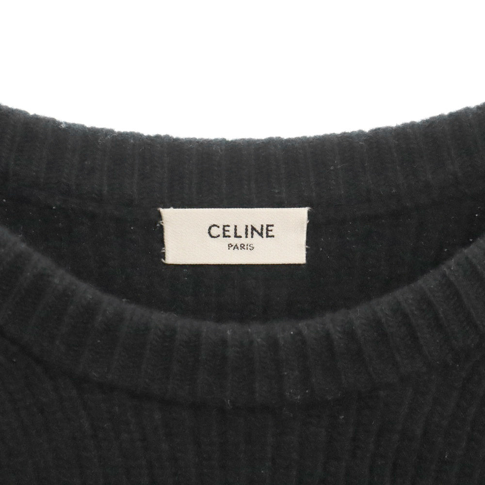 CELINE(セリーヌ) 21AW Oversized Celine Sweater In Ribbed Wool ロゴ刺繍 オーバーサイズ ウールニット セーター ブラック 2A19R423P