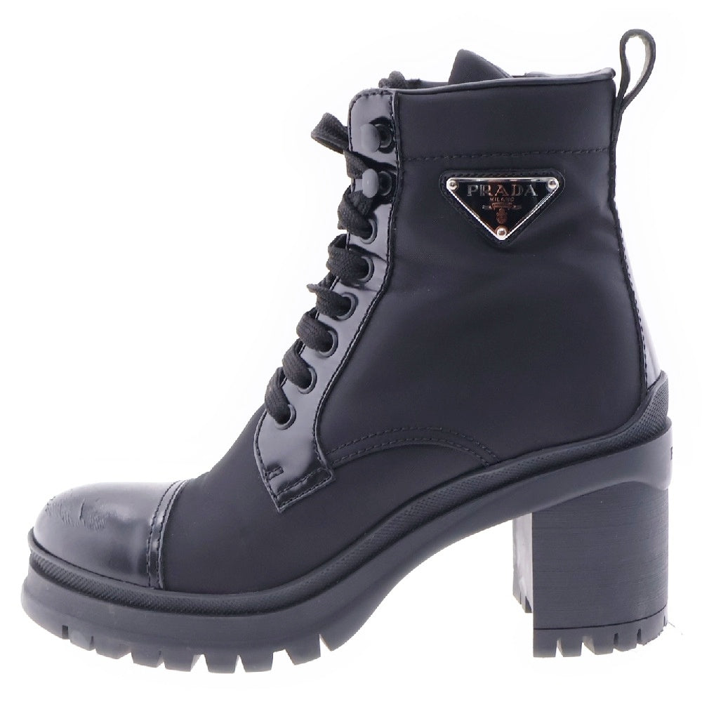PRADA(プラダ) Re Nylon リナイロン トライアングルロゴ サイドジップ ラウンドトゥ レースアップ アンクルブーツ ブラック レディース 1T708M