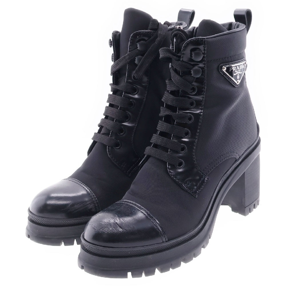 PRADA(プラダ) Re Nylon リナイロン トライアングルロゴ サイドジップ ラウンドトゥ レースアップ アンクルブーツ ブラック レディース 1T708M
