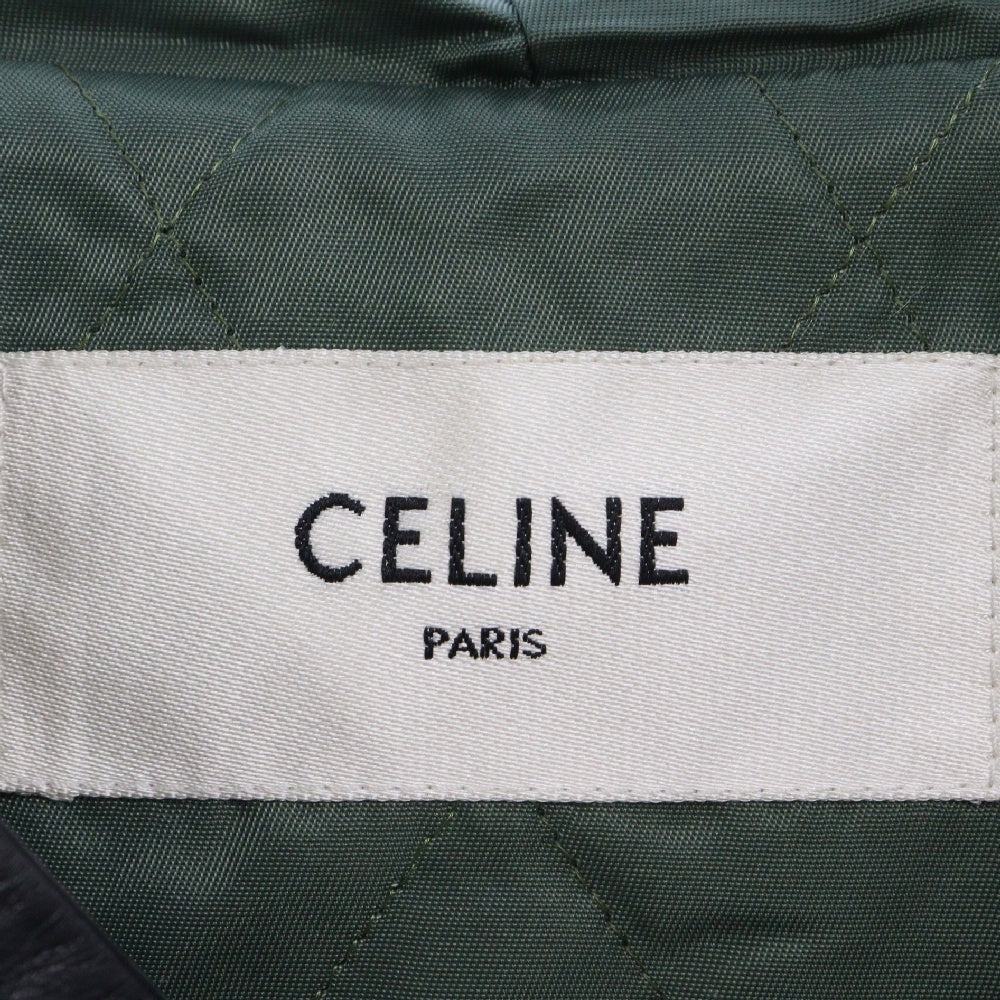 CELINE(セリーヌ) 21AW バックロゴ オーバーサイズ カーフスキン レザーフーディ ジャケット ブラック/カーキ 2E9761950