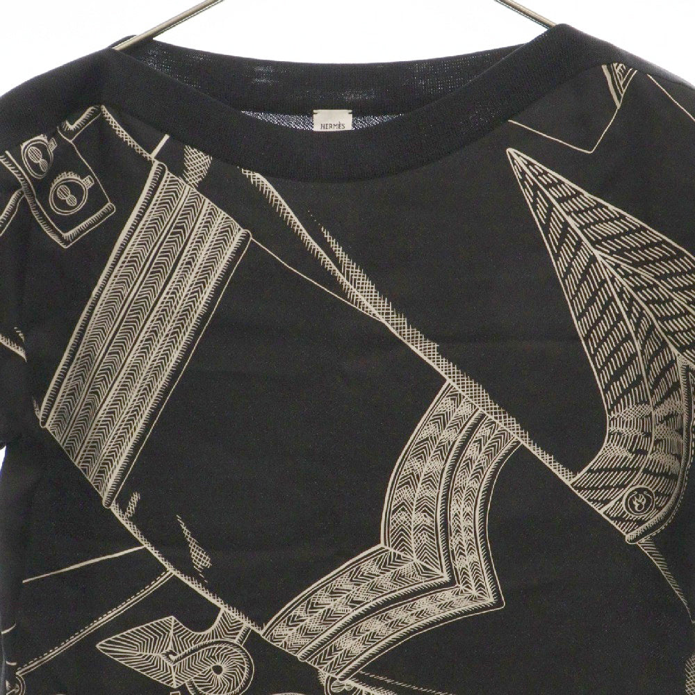 HERMES(エルメス) ツイルレーヌ ニット ショートスリーブ 半袖Tシャツ ブラック レディース