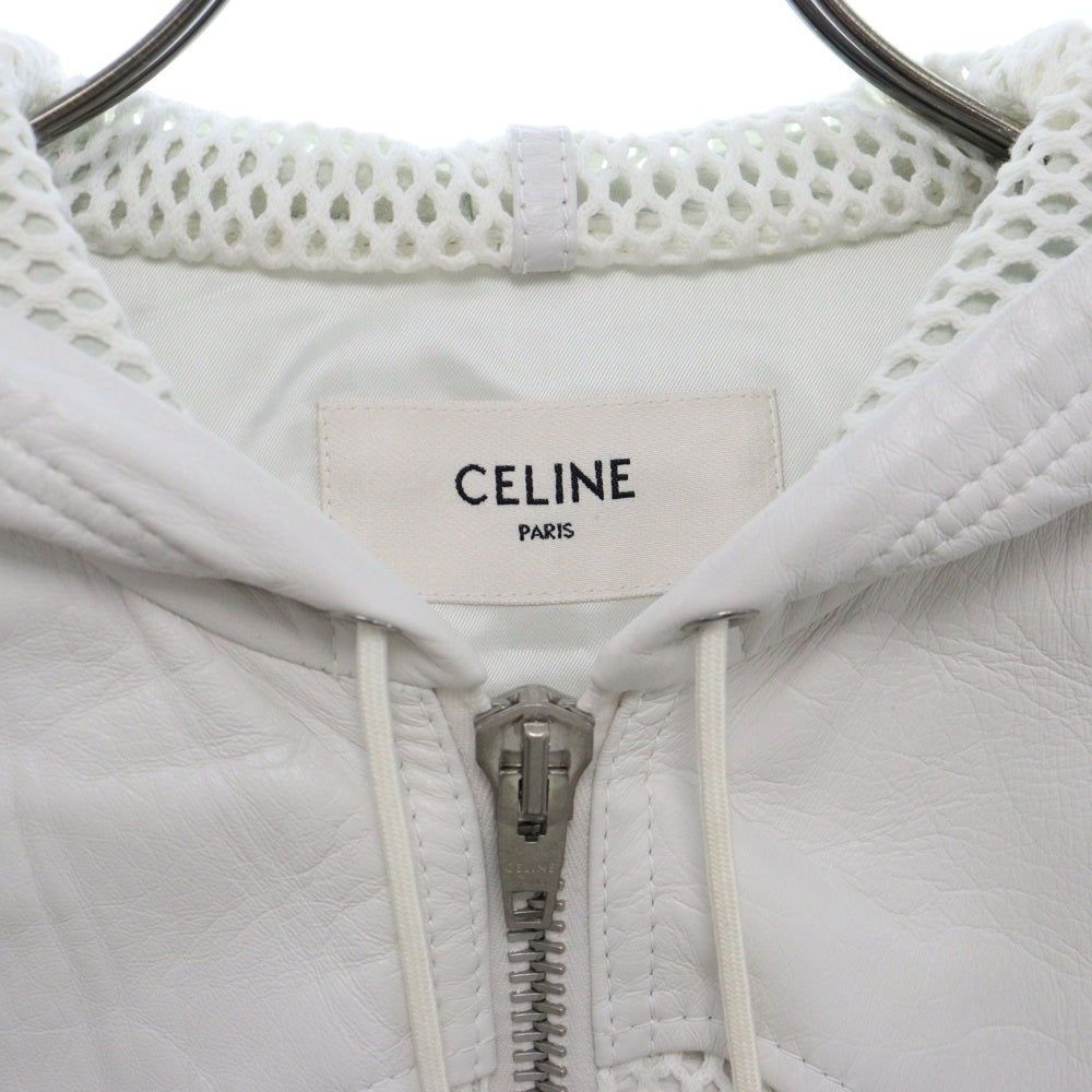 CELINE(セリーヌ) 22SS Mesh Hooded Jacket メッシュインサート付きシースルーレザージャケット フーテッドブルゾン ホワイト 2EB30577H