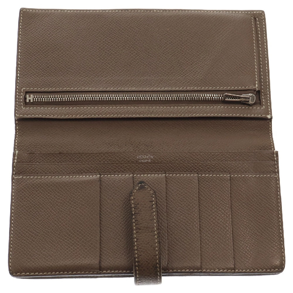 HERMES(エルメス) ベアンスフレ エトゥープ レザーロングウォレット 二つ折り長財布 ベージュ C刻印 シルバー金具