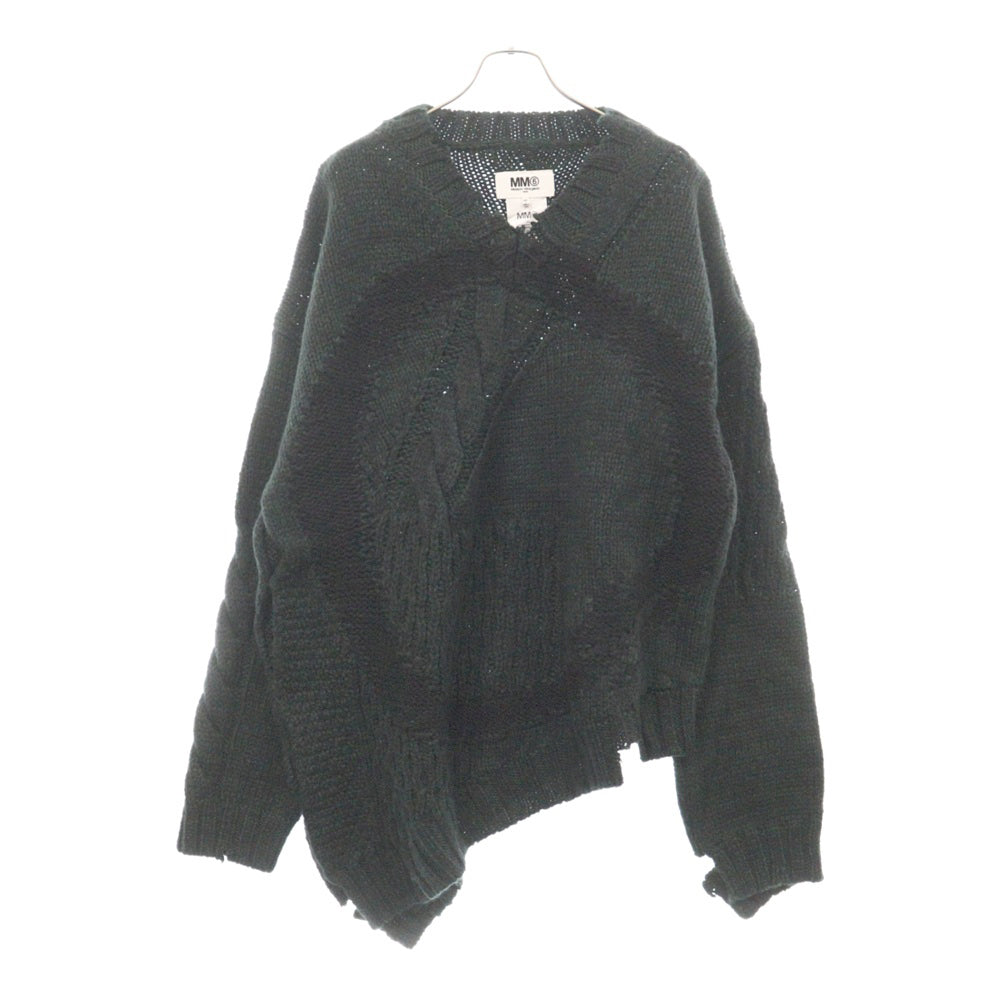MM6 Maison Margiela(エムエムシックスメゾンマルジェラ) 22AW DISTRESSED KNIT SWEATER オーバーサイズ ニットセーター グリーン/ブラック S62GP0070