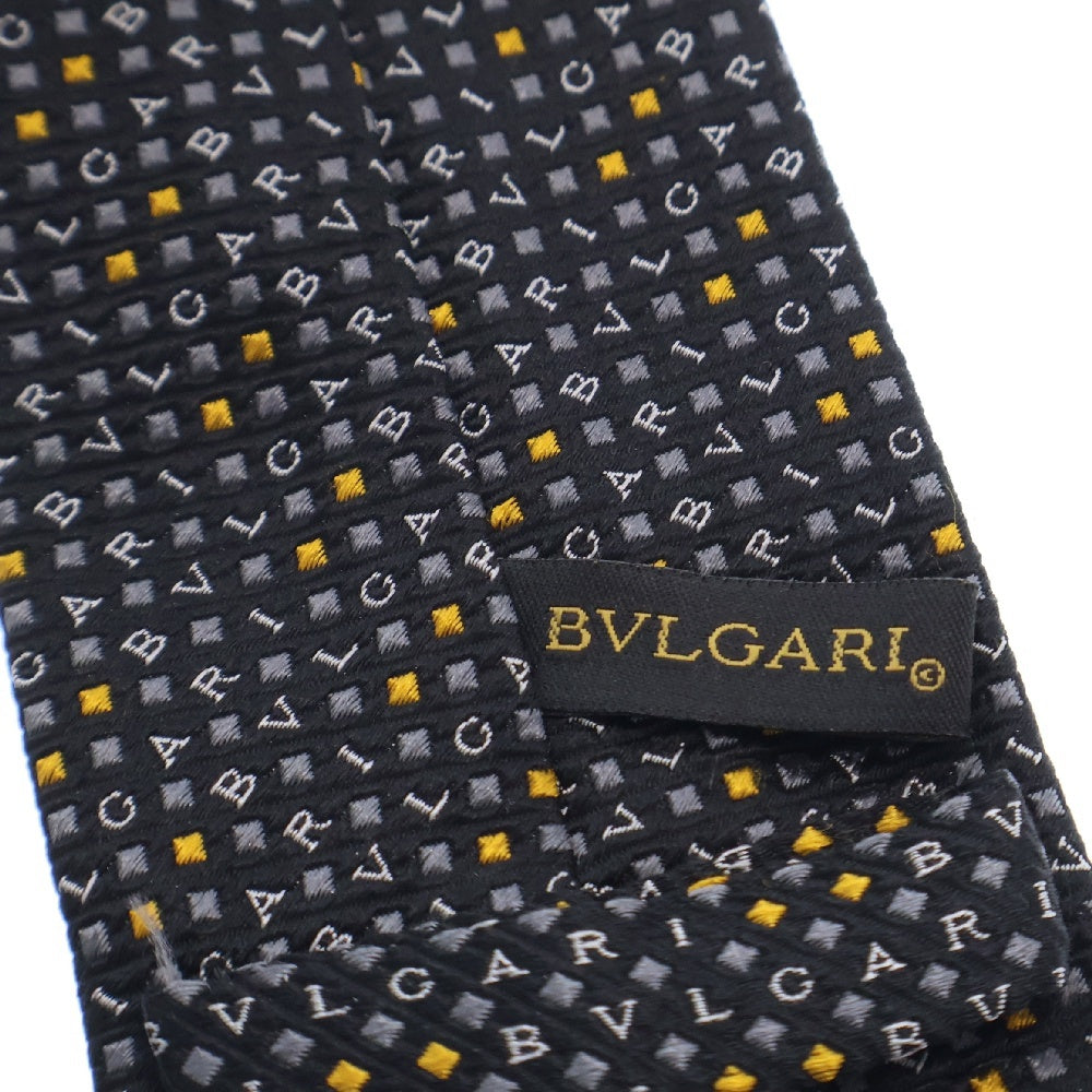 BVLGARI(ブルガリ) ロゴ総柄 シルクネクタイ ブラック