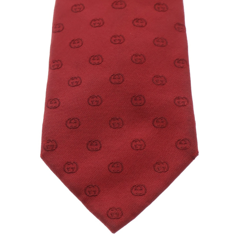 GUCCI(グッチ) インターロッキングG 総柄 シルク ネクタイ レッド 386486