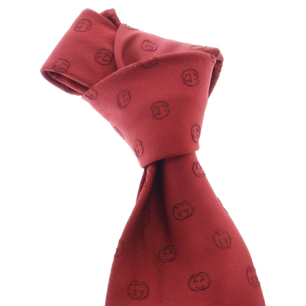 GUCCI(グッチ) インターロッキングG 総柄 シルク ネクタイ レッド 386486