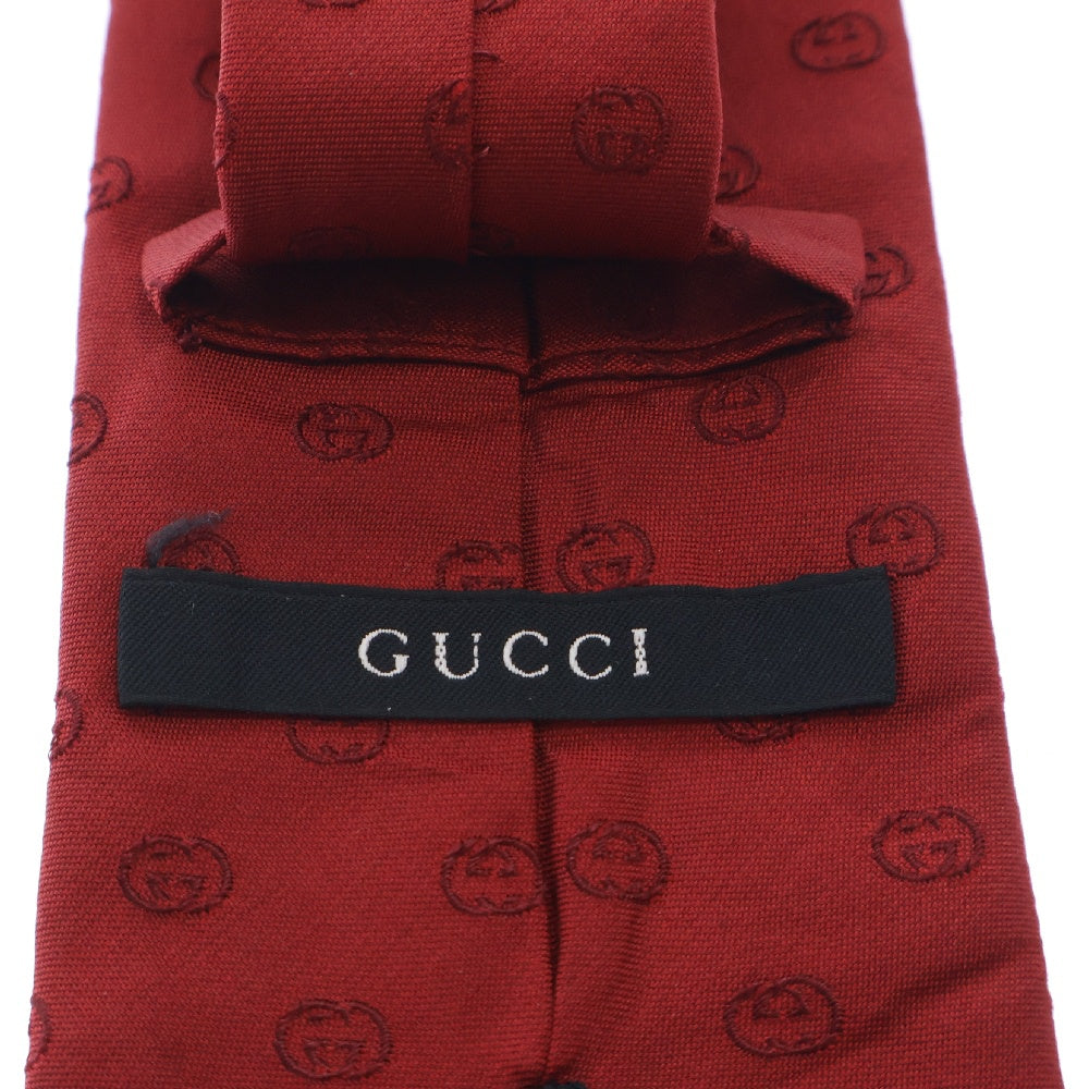 GUCCI(グッチ) インターロッキングG 総柄 シルク ネクタイ レッド 386486