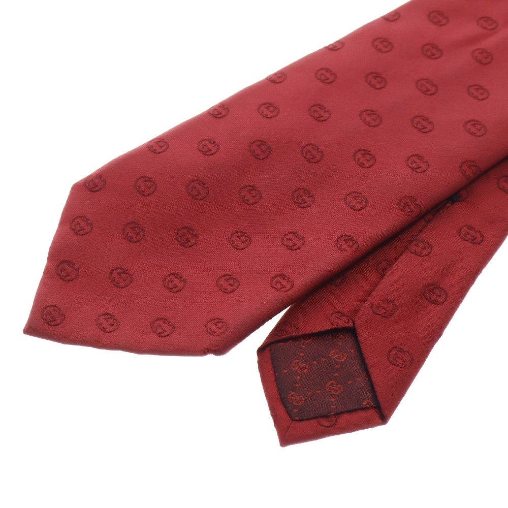 GUCCI(グッチ) インターロッキングG 総柄 シルク ネクタイ レッド 386486
