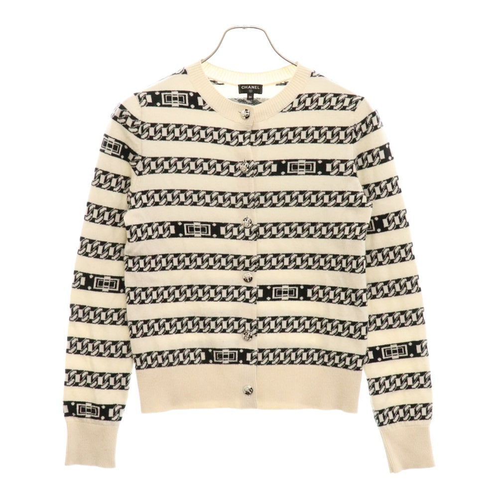CHANEL(シャネル) ココマーク バイカラーボタン ボーダー チェーン カシミヤ ニット アンサンブル カーディガン レディース P56113K07327