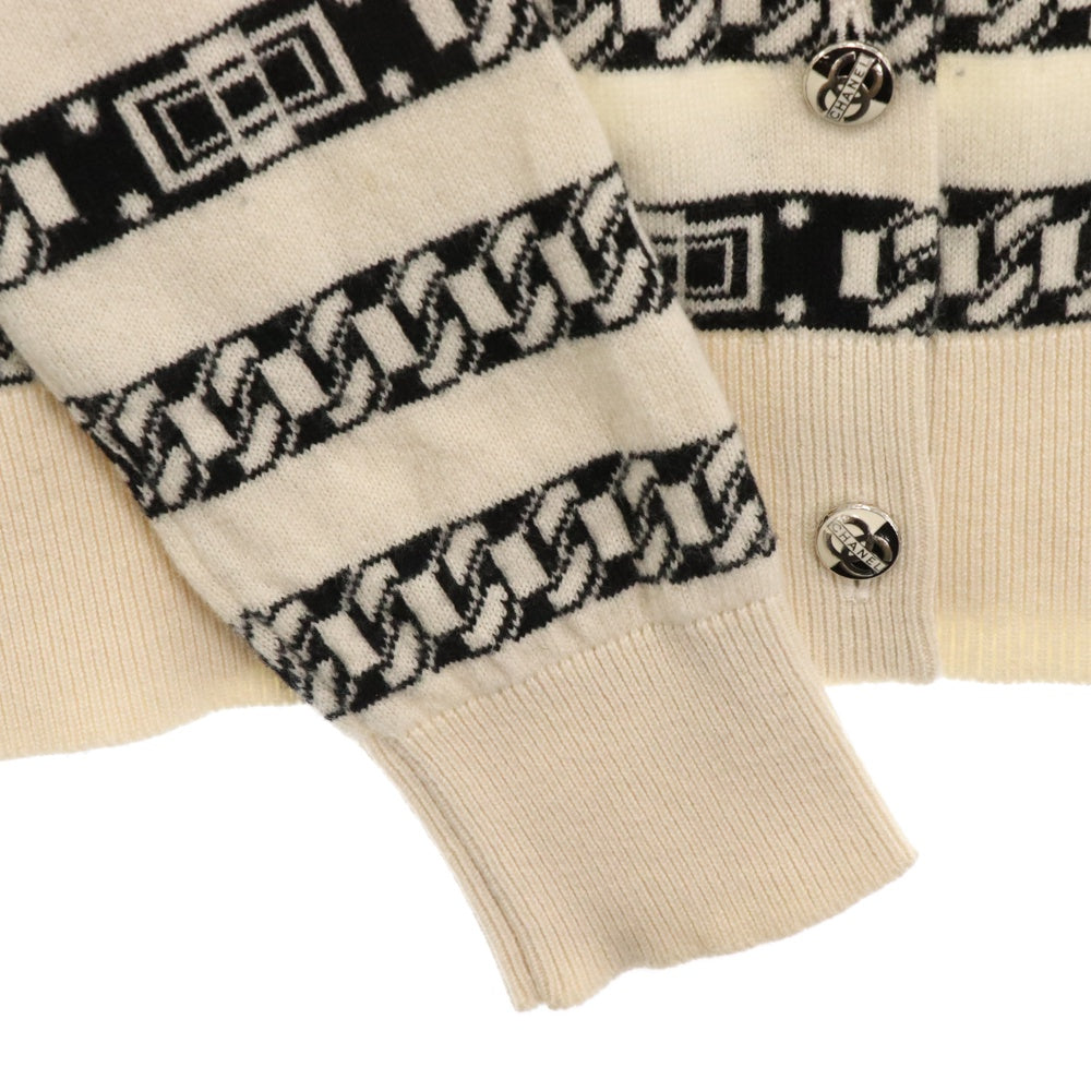 CHANEL(シャネル) ココマーク バイカラーボタン ボーダー チェーン カシミヤ ニット アンサンブル カーディガン レディース P56113K07327