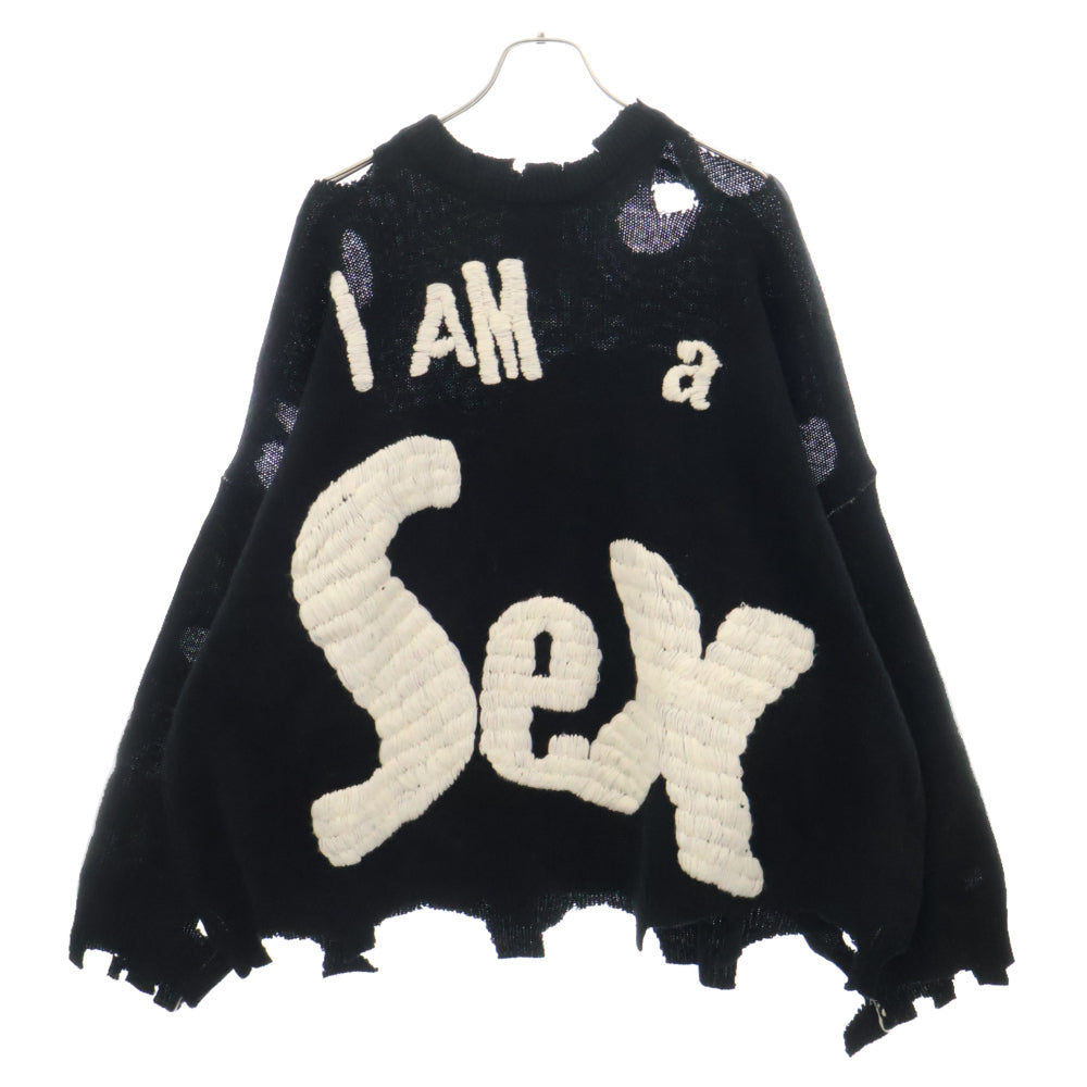 SAINT MICHAEL(セントマイケル) 24AW×Sex Pistols xセックスピストルズ SP CREW KNT I AM A クラッシュ加工クルーネックニットセーター ブラック SM-YS1-0000-C24