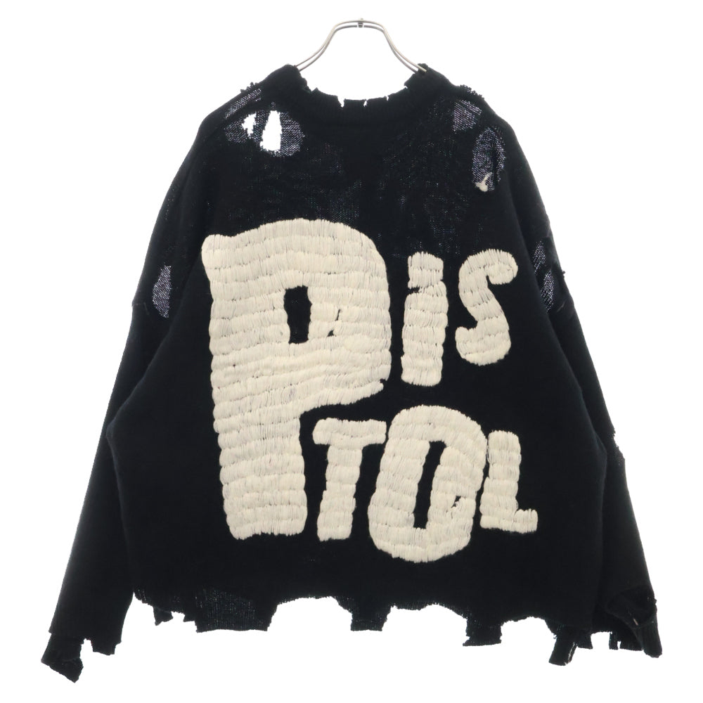 SAINT MICHAEL(セントマイケル) 24AW×Sex Pistols xセックスピストルズ SP CREW KNT I AM A クラッシュ加工クルーネックニットセーター ブラック SM-YS1-0000-C24