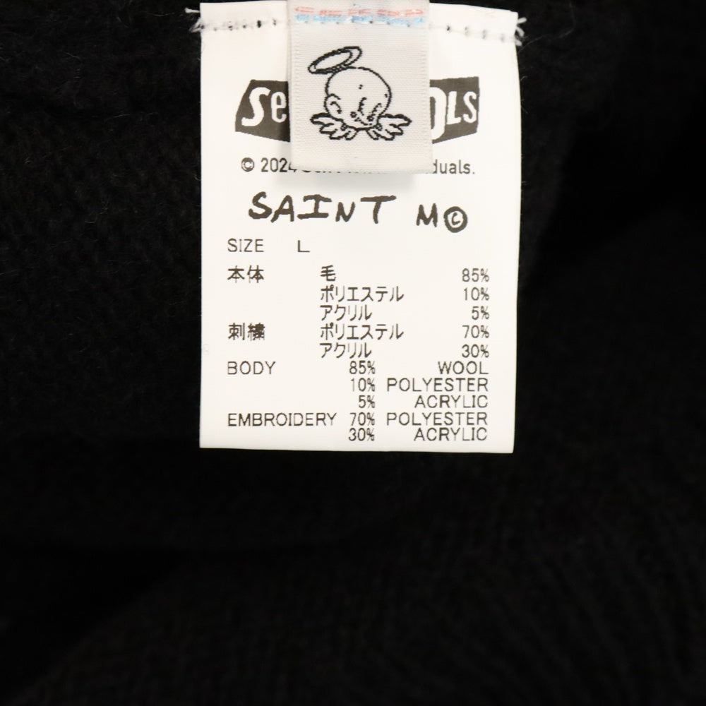 SAINT MICHAEL(セントマイケル) 24AW×Sex Pistols xセックスピストルズ SP CREW KNT I AM A クラッシュ加工クルーネックニットセーター ブラック SM-YS1-0000-C24