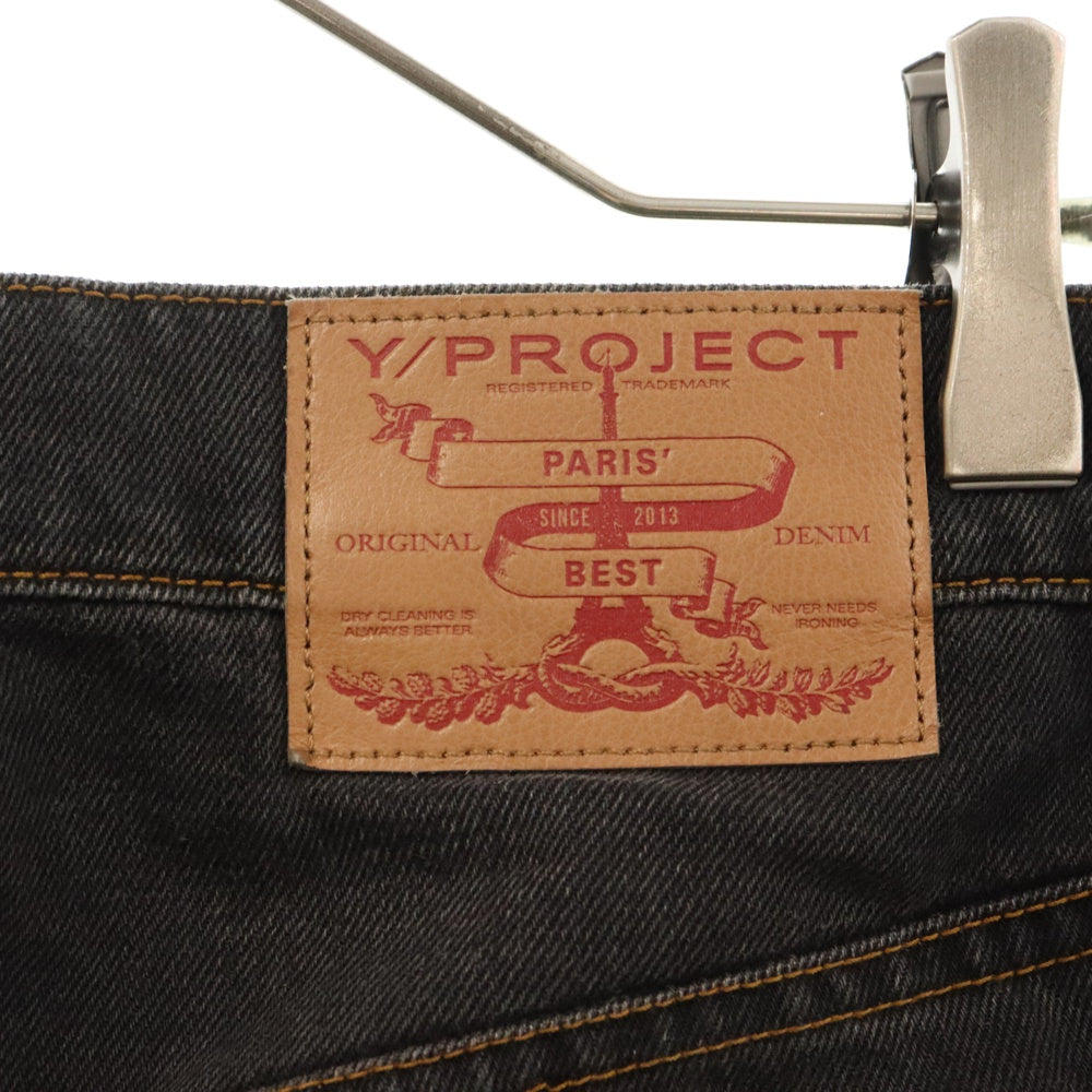 Y/PROJECT(ワイプロジェクト) ロゴ刺繍 ジップフライストレートデニムパンツ ブラック