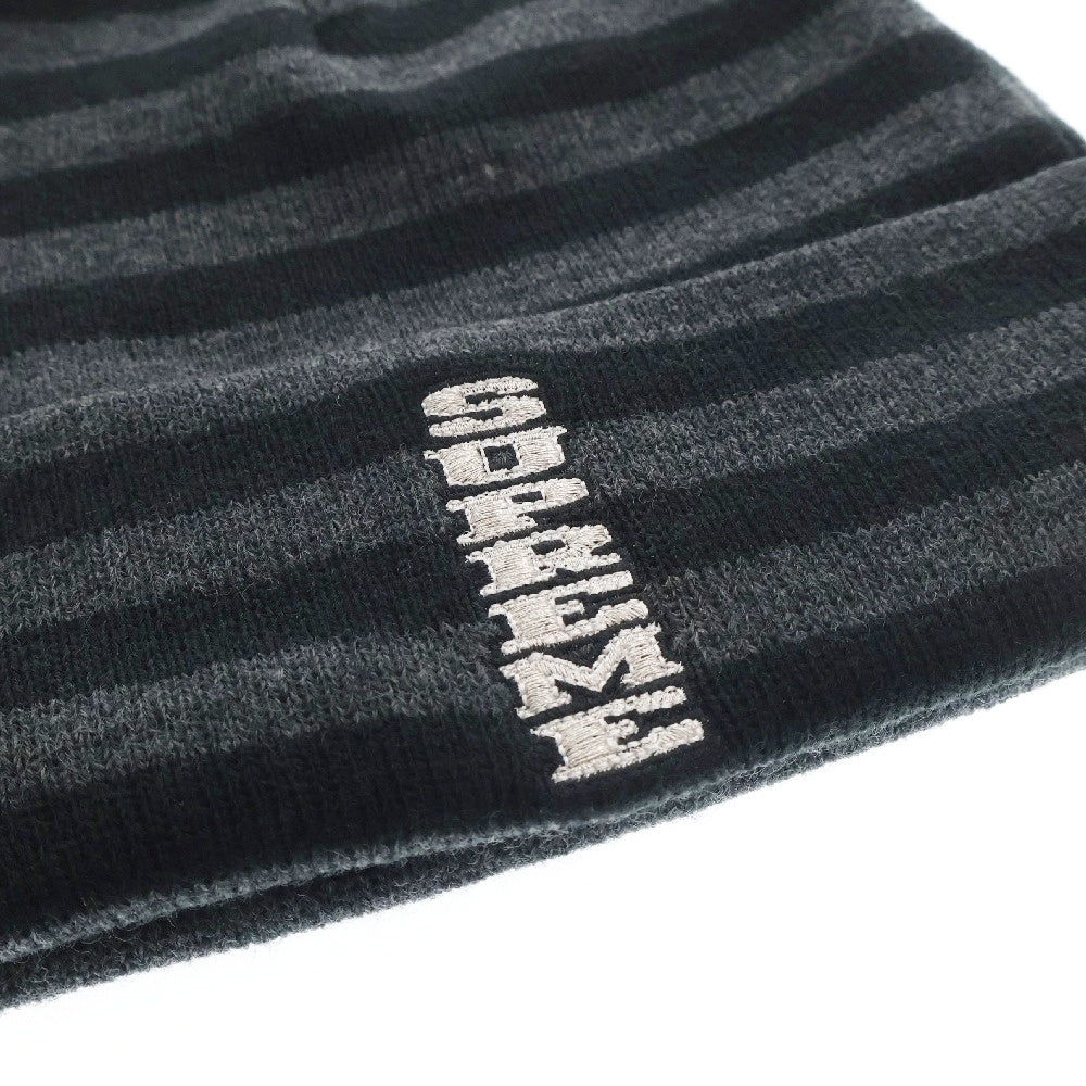 SUPREME(シュプリーム) 16AW VERTICAL LOGO STRIPED BEANIE バーティカルロゴ ストライプニットビーニー ブラック ボーダー