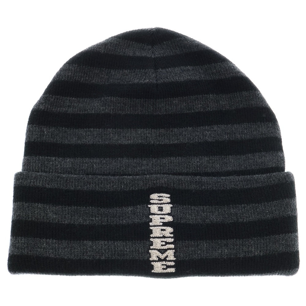 SUPREME(シュプリーム) 16AW VERTICAL LOGO STRIPED BEANIE バーティカルロゴ ストライプニットビーニー ブラック ボーダー