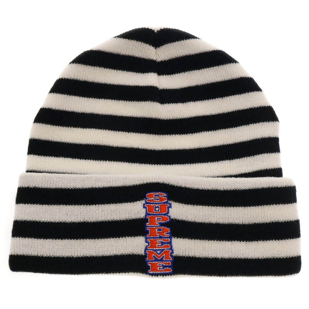SUPREME(シュプリーム) 16AW VERTICAL LOGO STRIPED BEANIE バーティカルロゴ ストライプニットビーニー ホワイト ボーダー