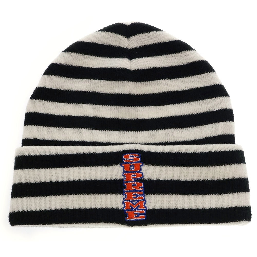 SUPREME(シュプリーム) 16AW VERTICAL LOGO STRIPED BEANIE バーティカルロゴ ストライプニットビーニー ホワイト ボーダー