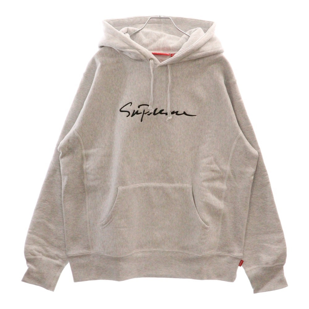 SUPREME(シュプリーム) 18AW Classic Script Hooded Sweatshirt スクリプトロゴ刺繍スウェットプルオーバーパーカー グレー