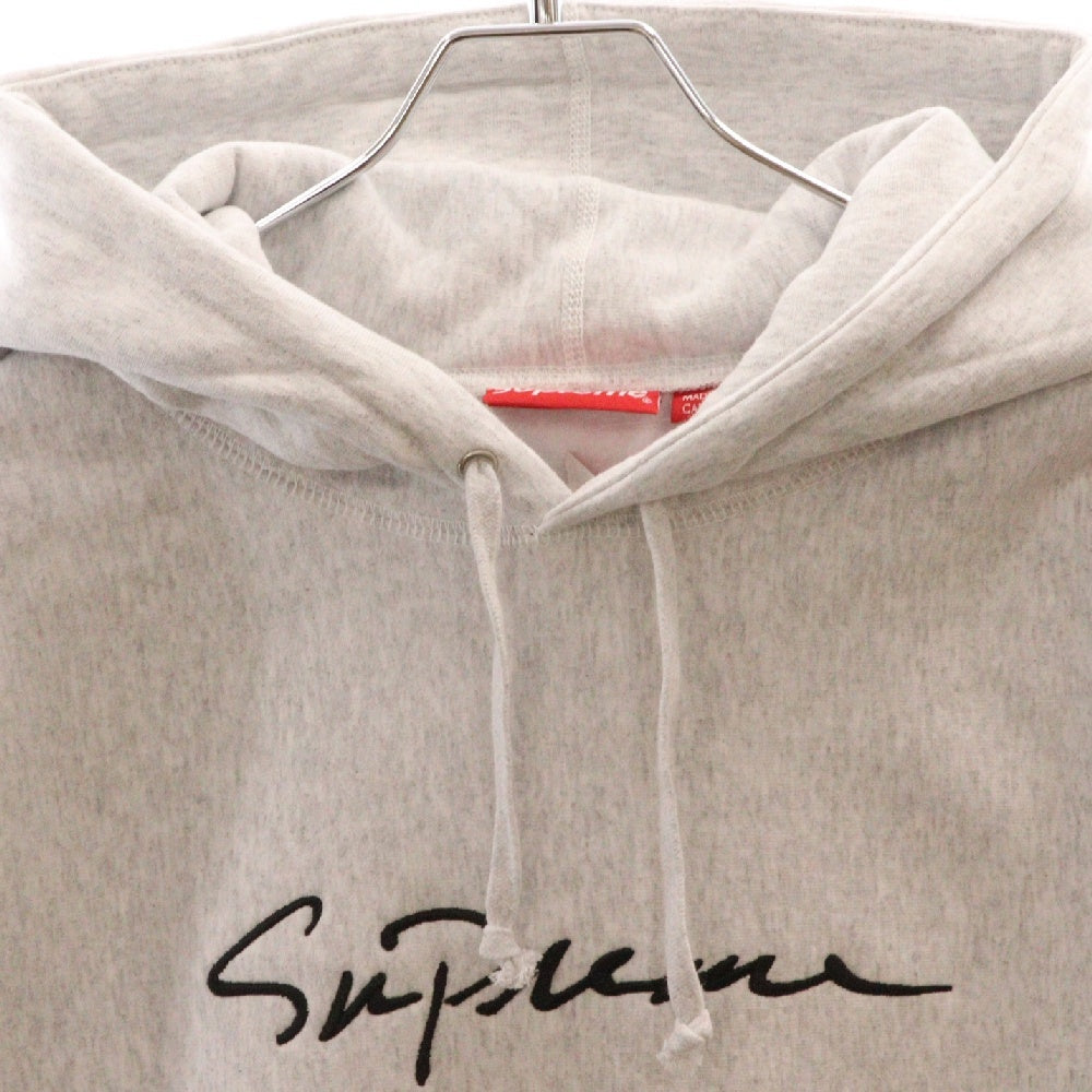 SUPREME(シュプリーム) 18AW Classic Script Hooded Sweatshirt スクリプトロゴ刺繍スウェットプルオーバーパーカー グレー