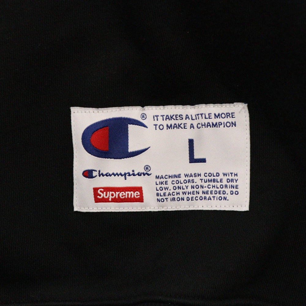 SUPREME(シュプリーム) 18SS Champion Stay In School Crew Neck Sweatshirt メタリックロゴプリントクルーネックスウェットトレーナー ブラック