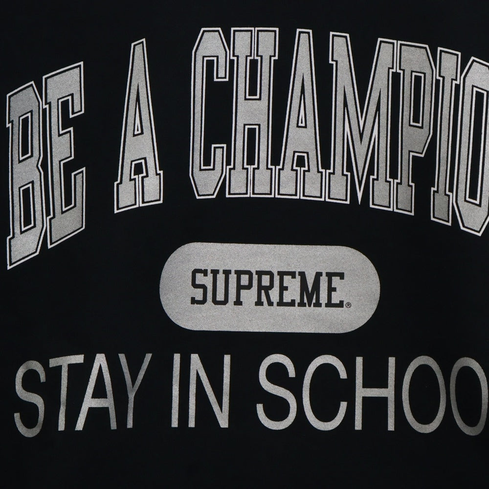 SUPREME(シュプリーム) 18SS Champion Stay In School Crew Neck Sweatshirt メタリックロゴプリントクルーネックスウェットトレーナー ブラック