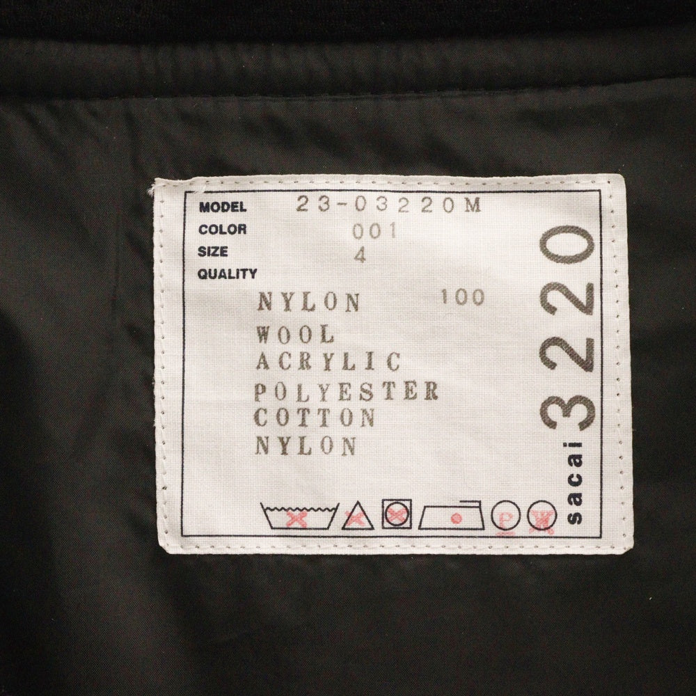 Sacai(サカイ) 23AW Faux Shearling Nylon Twill Blouson ドッキング フライト ボア ナイロンジャケット ブラック 23-03220M