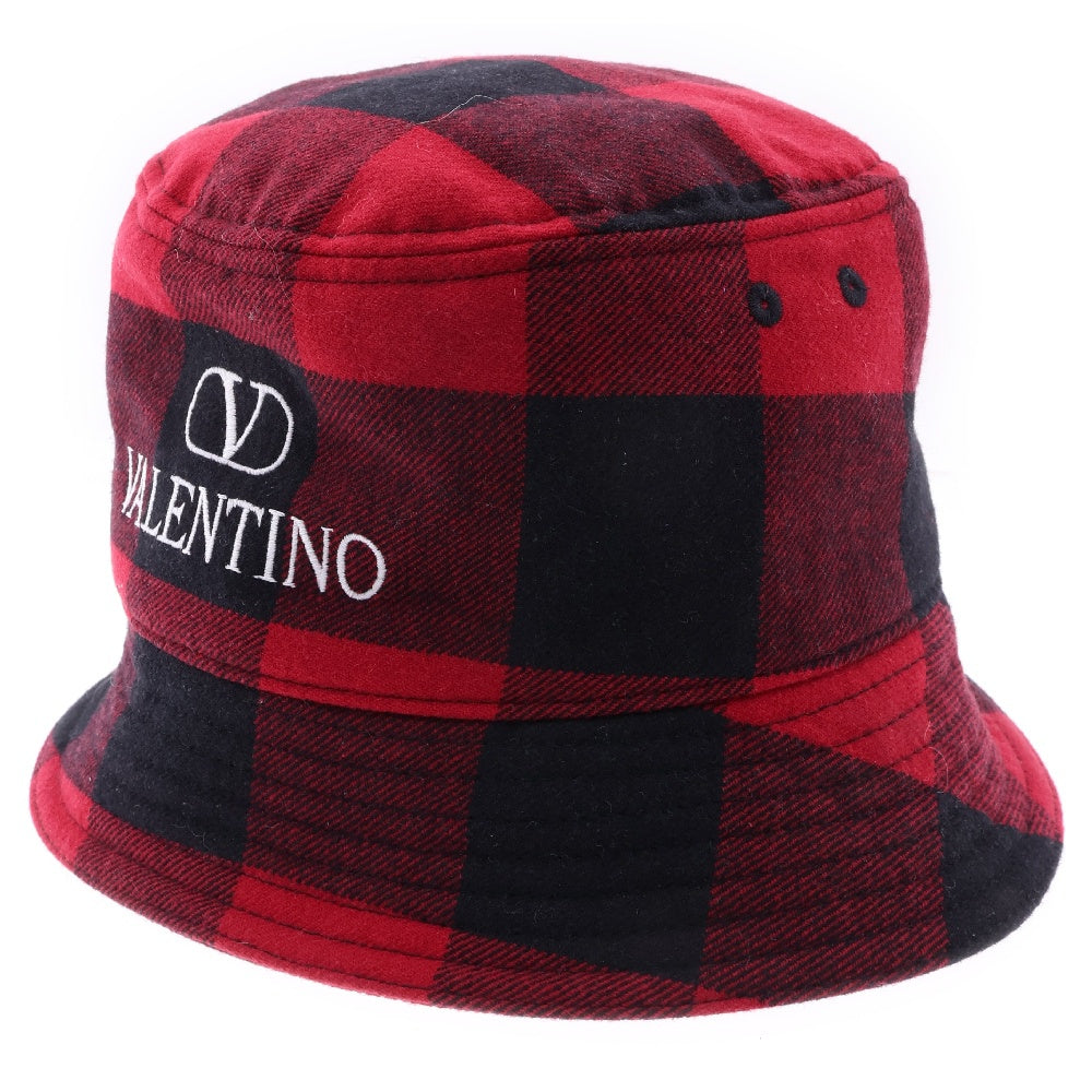 VALENTINO(ヴァレンチノ) Vロゴ タータンチェック ウール バケットハット 帽子 ブラック/レッド 1Y2HGA11QLJ