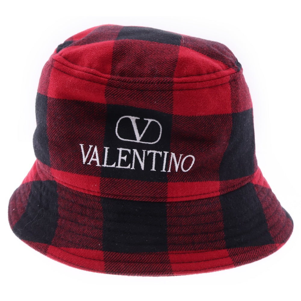 VALENTINO(ヴァレンチノ) Vロゴ タータンチェック ウール バケットハット 帽子 ブラック/レッド 1Y2HGA11QLJ