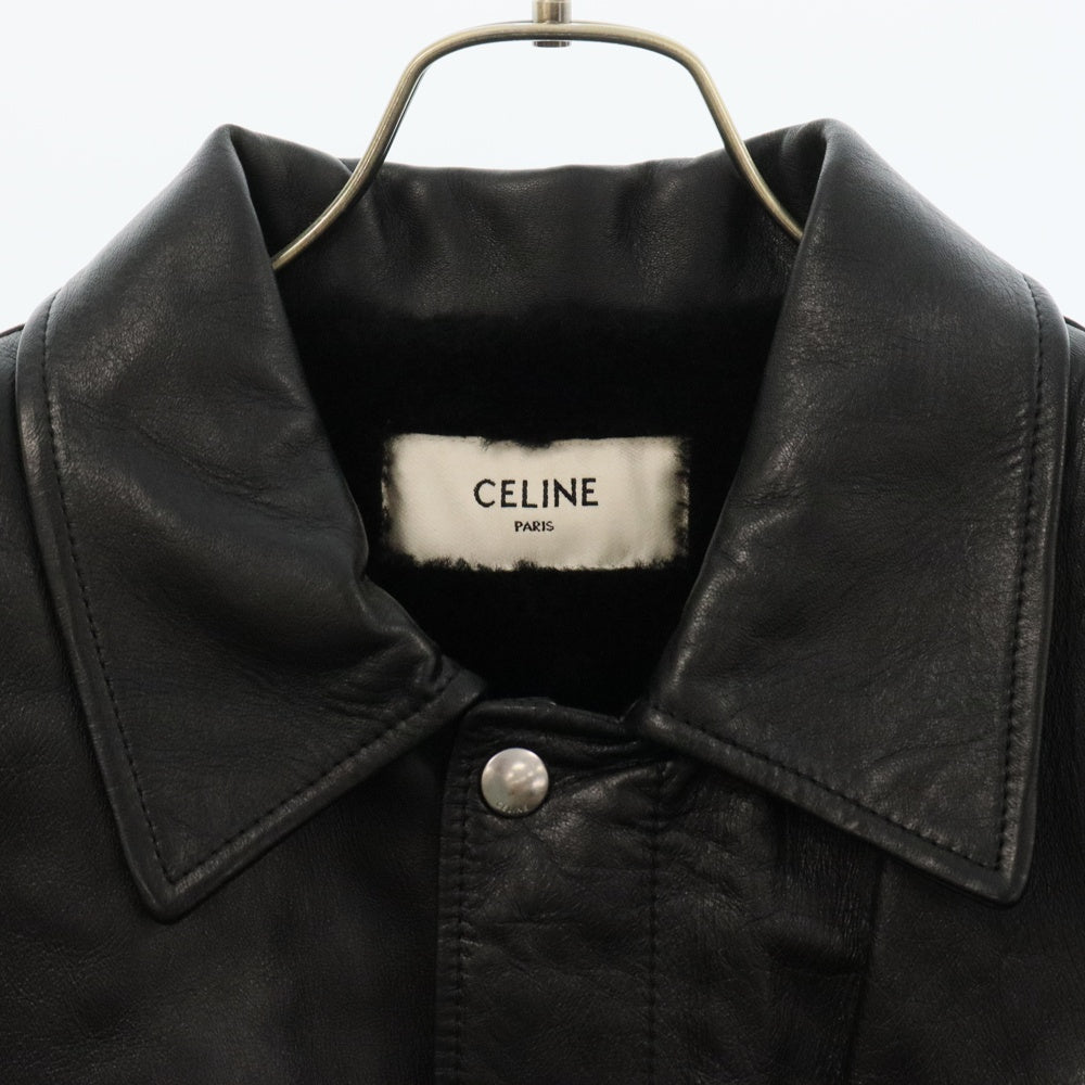 CELINE(セリーヌ) 20AW ラムスキンアビエーター ボアレザーフライトジャケット ブラック