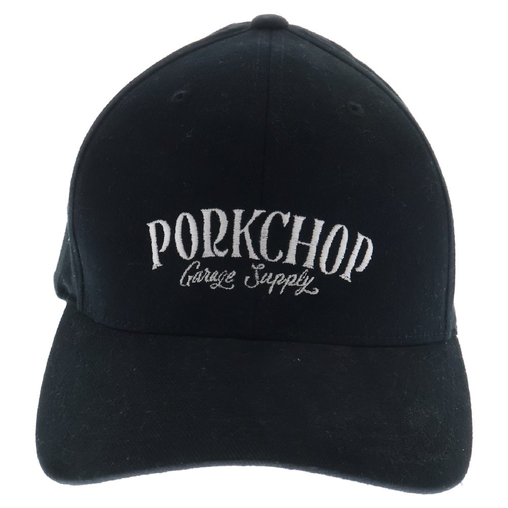 PORKCHOP(ポークチョップ) ロゴ刺繍 フレックスフィット ベースボールキャップ 帽子 ブラック