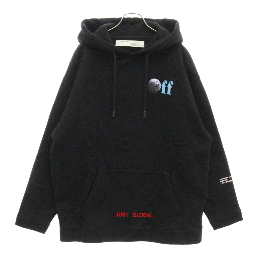 OFF-WHITE(オフホワイト) 17AW ×KITH JUST GLOBAL HOODIE キス ジャストグローバル プリント スウェット プルオーバーパーカー ブラック OMBB009F17003212