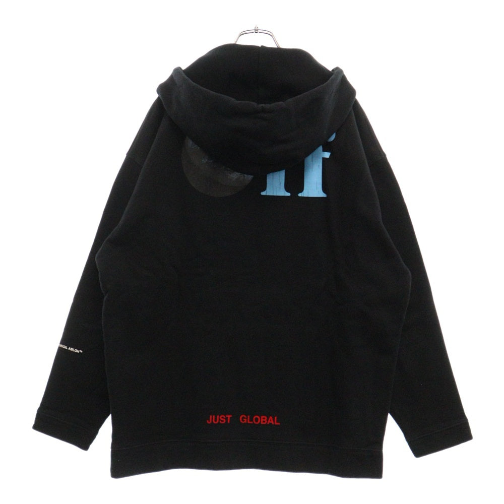 OFF-WHITE(オフホワイト) 17AW ×KITH JUST GLOBAL HOODIE キス ジャストグローバル プリント スウェット プルオーバーパーカー ブラック OMBB009F17003212