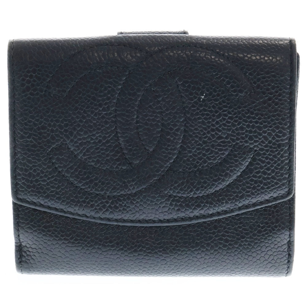 CHANEL(シャネル) ココマーク ロゴ キャビアスキン レザー ウォレット 2つ折り 財布 ブラック レディース 2番台