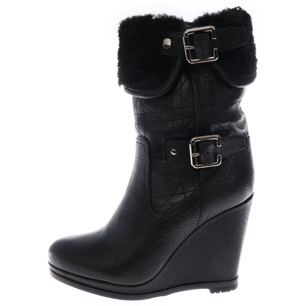 Christian Dior(クリスチャンディオール) BIKER LOW BOOT キルティング カナージュ ボア ウェッジソール ブーツ ブラック レディース KDI118GSH