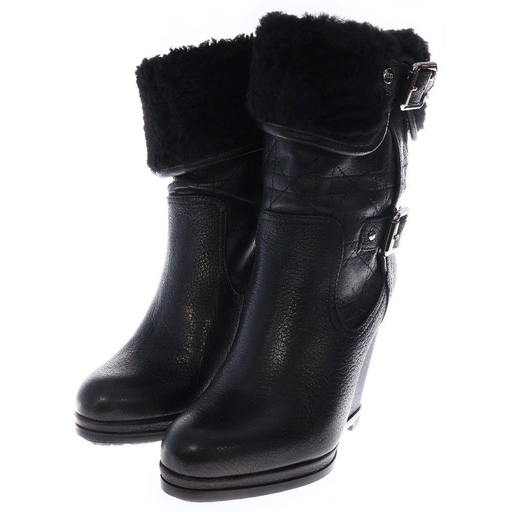 Christian Dior(クリスチャンディオール) BIKER LOW BOOT キルティング カナージュ ボア ウェッジソール ブーツ ブラック レディース KDI118GSH