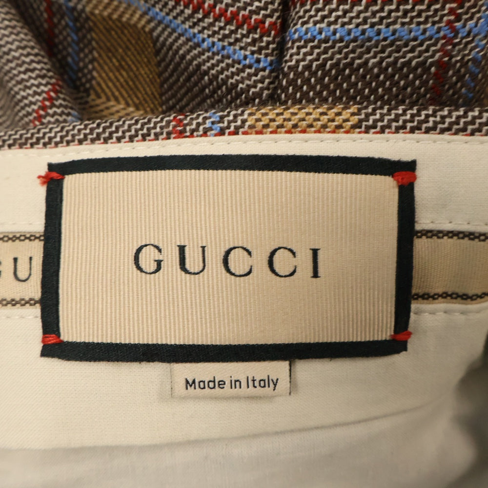GUCCI(グッチ) チェック 総柄 ウール スラックス トラウザーズ ロングパンツ ブラウン 680704 ZAHLM