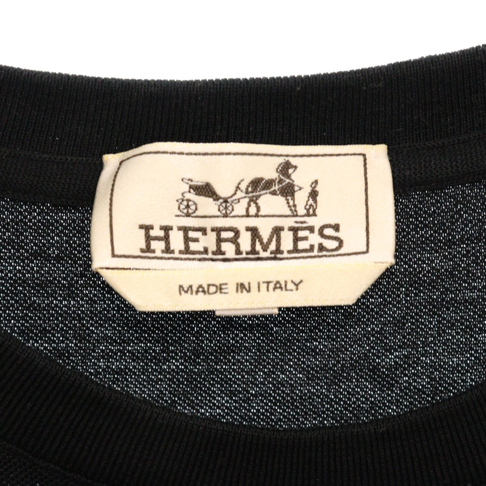 HERMES(エルメス) H刺繍 ポケット付き コットン クルーネック 半袖Tシャツ カットソー ブラック