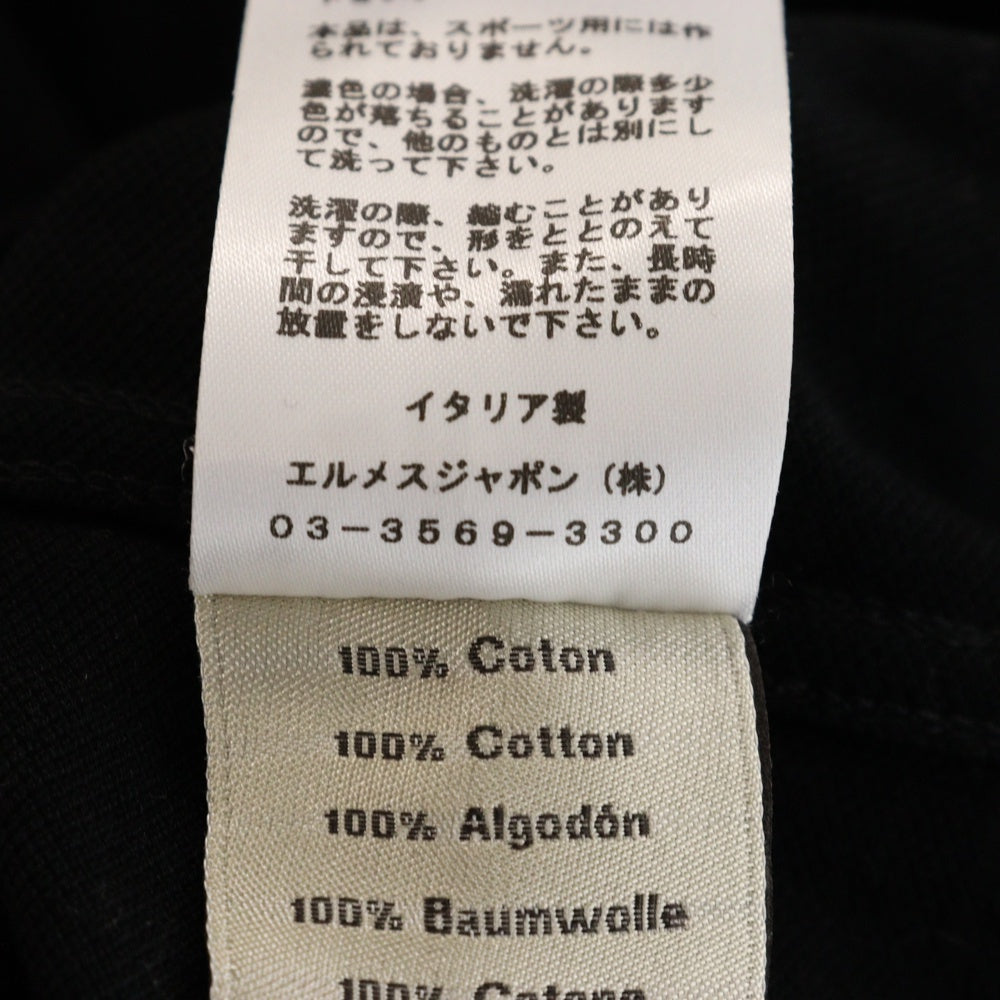 HERMES(エルメス) H刺繍 ポケット付き コットン クルーネック 半袖Tシャツ カットソー ブラック