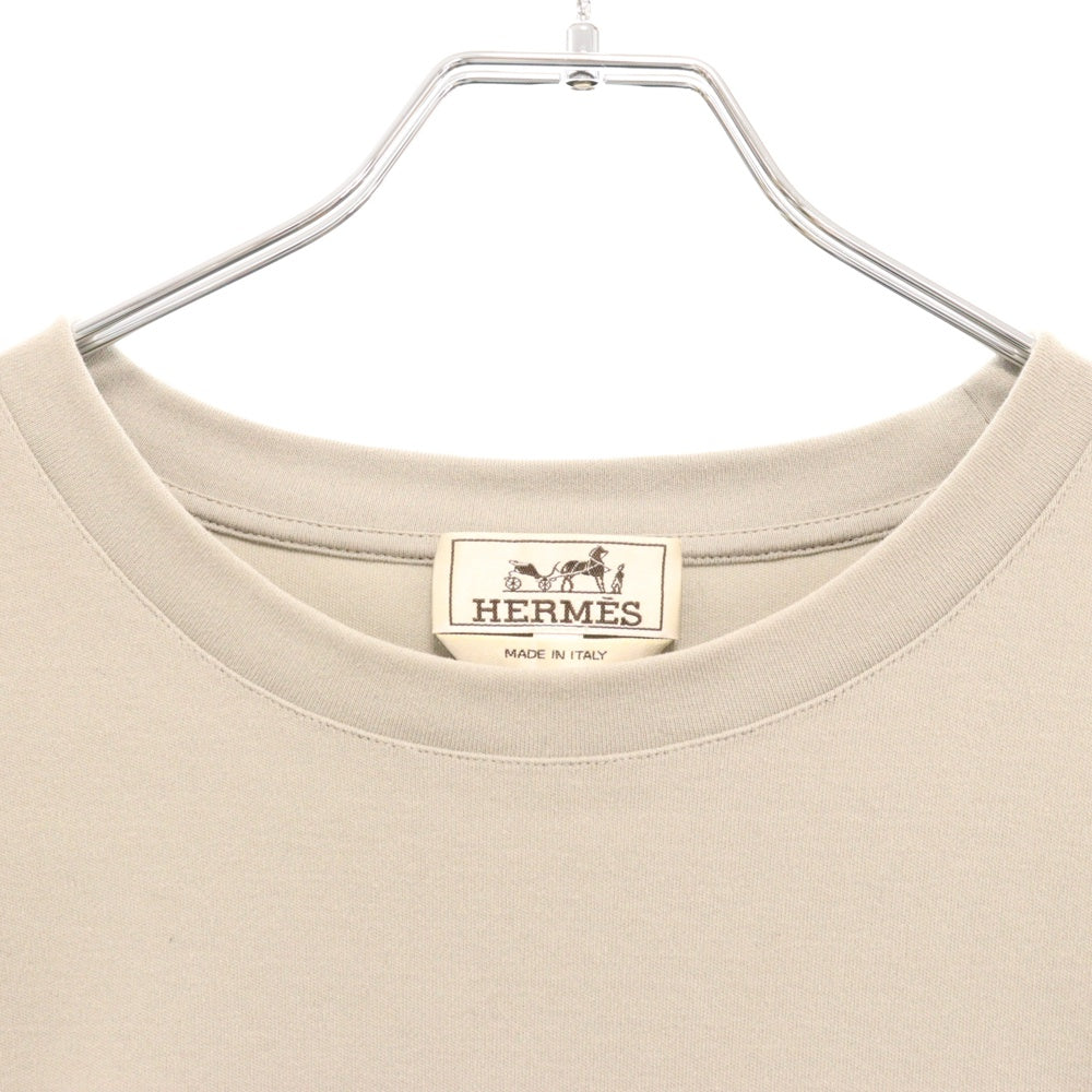 HERMES(エルメス) コットン ナイロン切替 ポケット付き クルーネック 半袖Tシャツ カットソー グレー